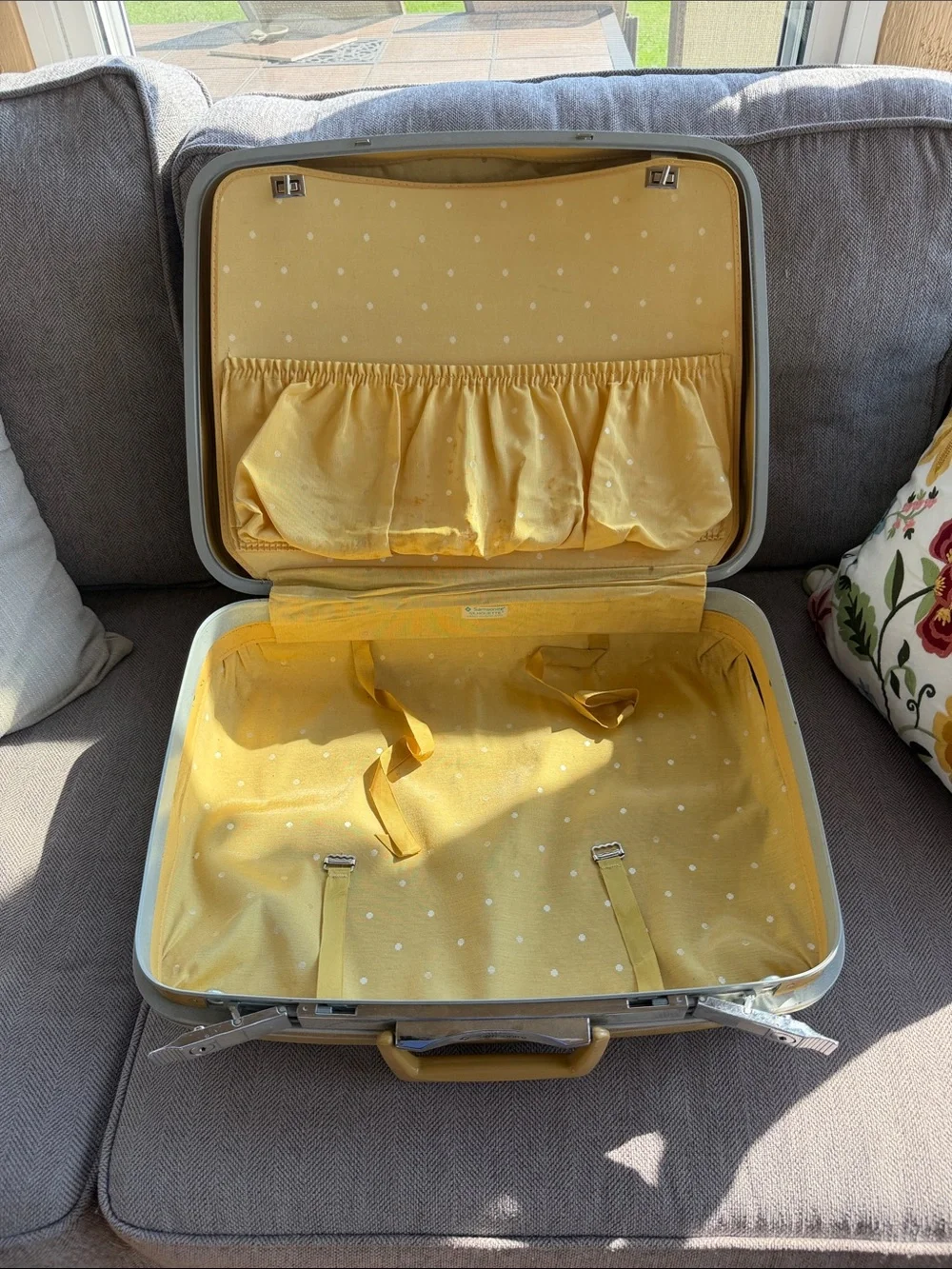 Vintage Samsonite mustard yellow or harvest gold hard-shell suitcase